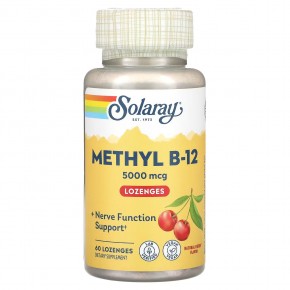 Solaray, Mega Potency Methyl B-12, натуральный вишневый вкус, 5000 мкг, 60 лепешек - описание
