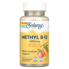 Solaray, высокоэффективный метил B12, натуральные манго и персик, 2500 мкг, 60 леденцов - описание