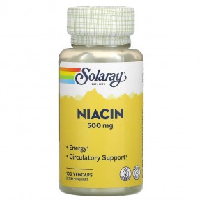 Solaray, ниацин, 500 мг, 100 капсул - описание