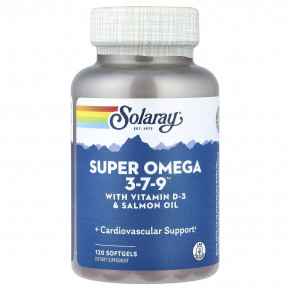 Solaray, Super Omega 3-7-9™, витамин D3 и жир лосося, 120 капсул - описание | фото