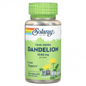Solaray, True Herbs, одуванчик, 100 растительных капсул (520 мг в 1 капсуле) - описание