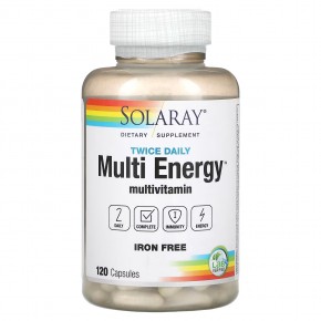 Solaray, Twice Daily, мультивитамины для получения энергии на один уровень энергии, без железа, 120 капсул в Москве - eco-herb.ru | фото