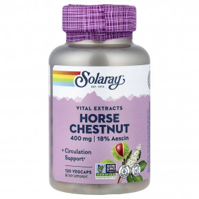 Solaray, Vital Extracts, конский каштан, 400 мг, 120 растительных капсул - описание | фото