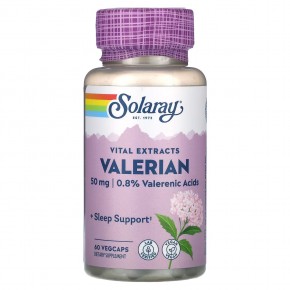 Solaray, Vital Extracts, валериана, 50 мг, 60 растительных капсул - описание