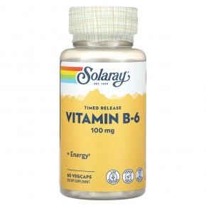 Solaray, Timed Release, витамин B6, 100 мг, 60 растительных капсул - описание