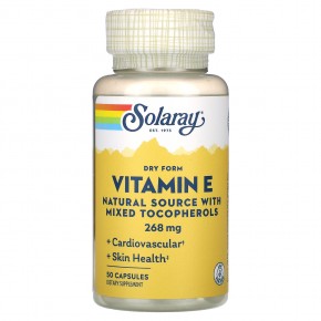 Solaray, Витамин E, сухая форма, 268 мг, 50 капсул - описание