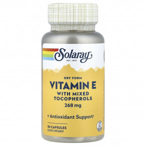 Solaray, витамин E со смешанными токоферолами, 268 мг, 50 капсул - описание | фото