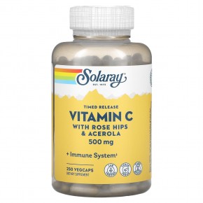 Solaray, витамин C с медленным высвобождением, шиповник и ацерола, 500 мг, 250 растительных капсул - описание