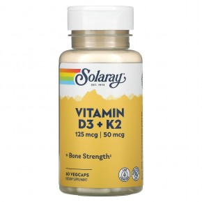 Solaray, витамины D3 и K2, без сои, 60 растительных капсул - описание
