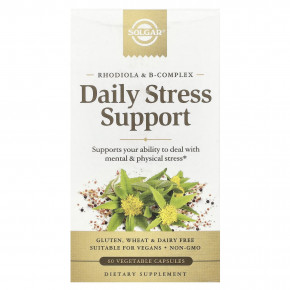 Solgar, Daily Stress Support, родиола и комплекс витаминов группы B, 60 растительных капсул - описание