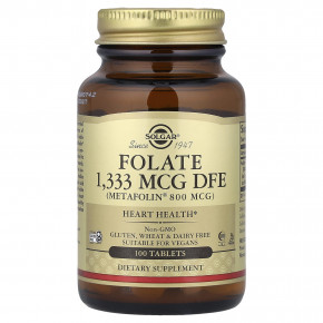 Solgar, фолат, 1333 мкг DFE, 100 таблеток - описание | фото
