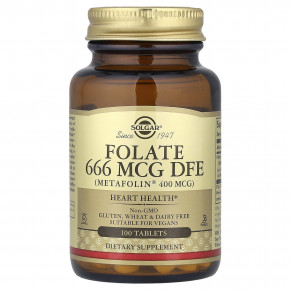 Solgar, фолат, 666 мкг DFE, 100 таблеток - описание | фото