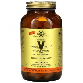 Solgar, Formula VM-75, комплексные витамины с микроэлементами в хелатной форме, без железа, 180 таблеток в Москве - eco-herb.ru | фото