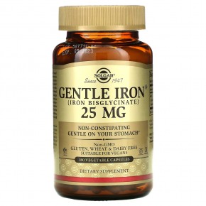 Solgar, Gentle Iron, 25 мг, 180 растительных капсул - описание