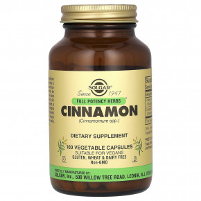 Solgar, наивысшая эффективность трав, корица, 100 вегетарианских капсул - описание | фото