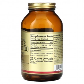 Solgar, Натуральный витамин E, 268 мг (400 МЕ), 250 мягких таблеток в Москве - eco-herb.ru | фото