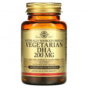 Solgar, Натуральная Омега-3, ДГК растительного происхождения, 200 мг, 50 вегетарианских мягких желатиновых капсул в Москве - eco-herb.ru | фото