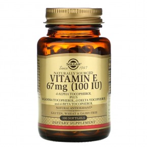 Solgar, Натуральный витамин Е, 67 мг (100 МЕ), 100 мягких таблеток - описание