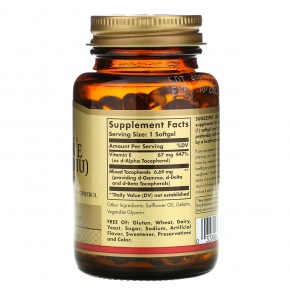 Solgar, Натуральный витамин Е, 67 мг (100 МЕ), 100 мягких таблеток в Москве - eco-herb.ru | фото