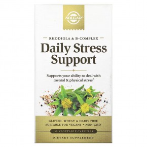 Solgar, Rhodiola & B-Complex, ежедневная поддержка при стрессе, 30 растительных капсул - описание