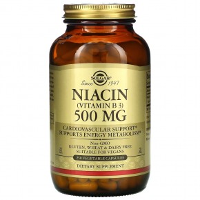 Solgar, Ниацин (витамин B3), 500 мг, 250 растительных капсул в Москве - eco-herb.ru | фото