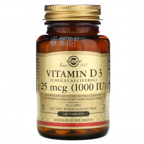 Solgar, витамин D3, 25 мкг (1000 МЕ), 180 таблеток в Москве - eco-herb.ru | фото