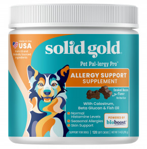 Solid Gold, Pet Pal-Lergy Pro ™, добавка для поддержки аллергии, для собак, с копченым беконом, 120 жевательных таблеток, 216 г (7,6 унции) - описание
