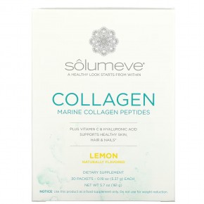 Solumeve, пептиды морского коллагена с витамином C и гиалуроновой кислотой, со вкусом лимона, 30 пакетиков по 5,38 г (0,19 унции) - описание