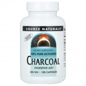 Source Naturals, 100% чистый активированный уголь, 260 мг, 100 капсул - описание | фото