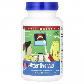 Source Naturals, Attentive Child ™, сладкое и терпкое, 30 жевательных вафель - описание