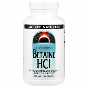 Source Naturals, бетаин гидрохлорид, 650 мг, 180 таблеток - описание | фото