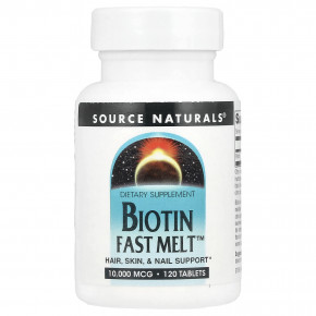 Source Naturals, Biotin Fast Melt ™, 10 000 мкг, 120 таблеток - описание | фото