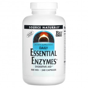 Source Naturals, Daily Essential Enzymes, добавка с незаменимыми ферментами для ежедневного использования, 500 мг, 240 капсул - описание