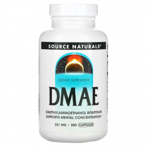 Source Naturals, ДМАЭ, 351 мг, 200 капсул - описание