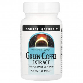 Source Naturals, экстракт зеленого кофе, 30 таблеток (500 мг в одной таблетке) - описание | фото