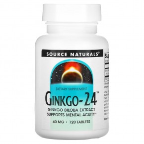 Source Naturals, Гинкго-24, 40 мг, 120 таблеток - описание