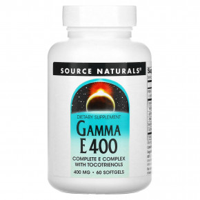 Source Naturals, комплекс Gamma E 400 с токотриенолами, 400 мг, 60 мягких таблеток - описание | фото