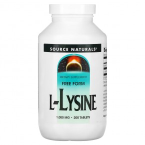 Source Naturals, L-лизин, 1000 мг, 200 таблеток - описание