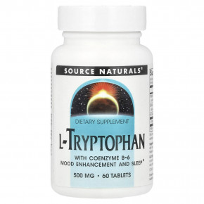 Source Naturals, L-триптофан с витамином В6 в коэнзимной форме, 500 мг, 60 таблеток - описание