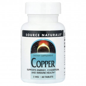 Source Naturals, медь, 3 мг, 60 таблеток - описание | фото