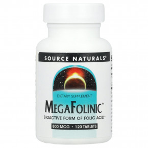 Source Naturals, MegaFolinic™, 800 мкг, 120 таблеток - описание | фото