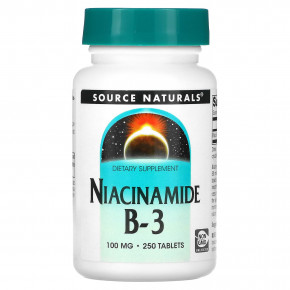 Source Naturals, Никотинамид B-3, 100 мг, 250 таблеток - описание