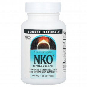 Source Naturals, NKO (нептуновое масло криля), 500 мг, 30 капсул - описание | фото