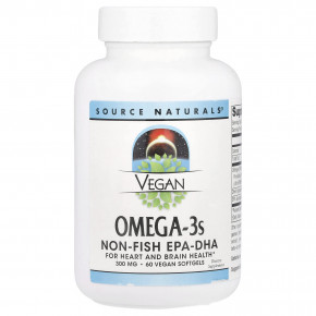 Source Naturals, омега-3 для веганов, ЭПК и ДГК из рыбы, 300 мг, 60 веганских капсул - описание | фото