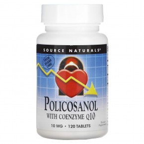 Source Naturals, Поликосанол, с коферментом Q10, 10 мг, 120 таблеток - описание