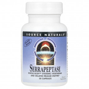 Source Naturals, Серрапептаза, 30 капсул (60 000 SPU в 1 капсуле) - описание | фото