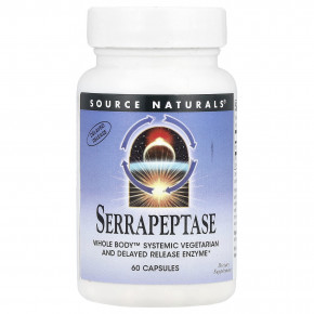 Source Naturals, Серрапептаза, 120 000 SPU, 60 капсул (60 000 SPU в каждой капсуле) - описание