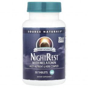Source Naturals, Sleep Science®, NightRest™ с мелатонином, 50 таблеток - описание
