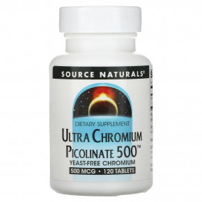 Source Naturals, Ultra Chromium Picolinate 500™, пиколинат хрома, 500 мкг, 120 таблеток - описание | фото