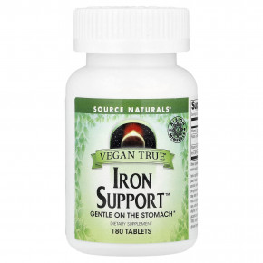 Source Naturals, Vegan True®, Iron Support™, 180 таблеток - описание | фото